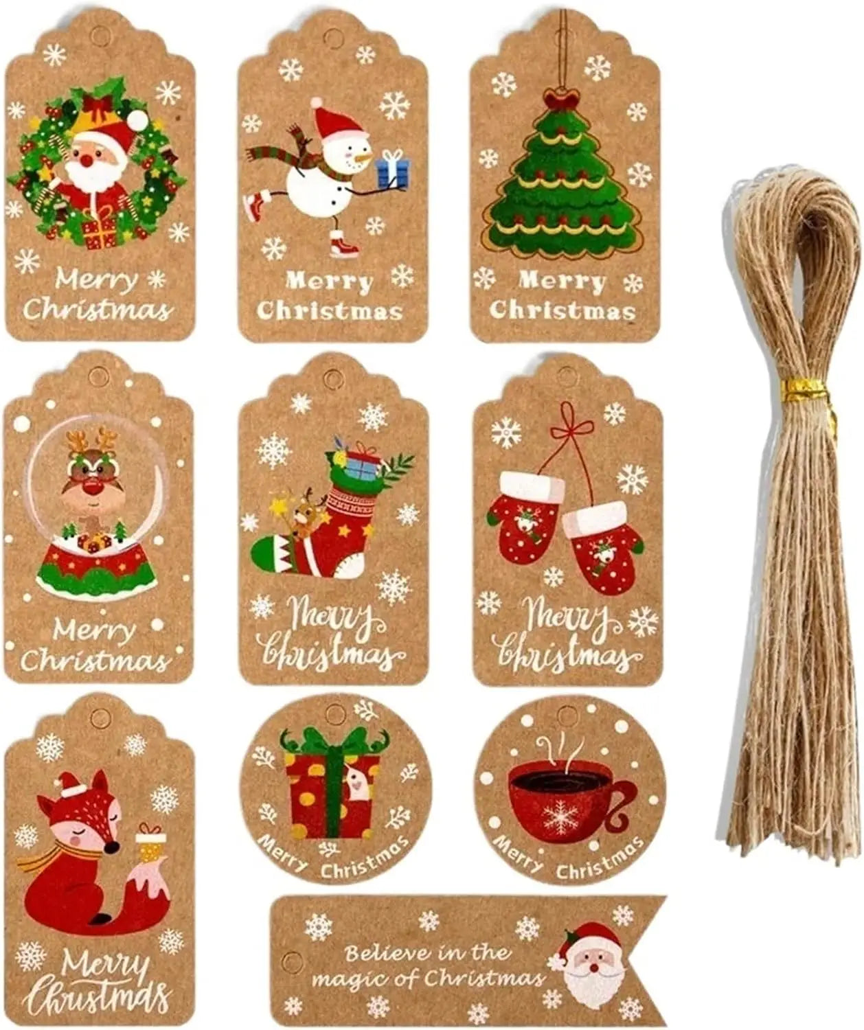 50pcs Painted Christmas Tag Kraft Paper Christmas Tag Card Party Gift Wrap Tag Tag 50 Sets