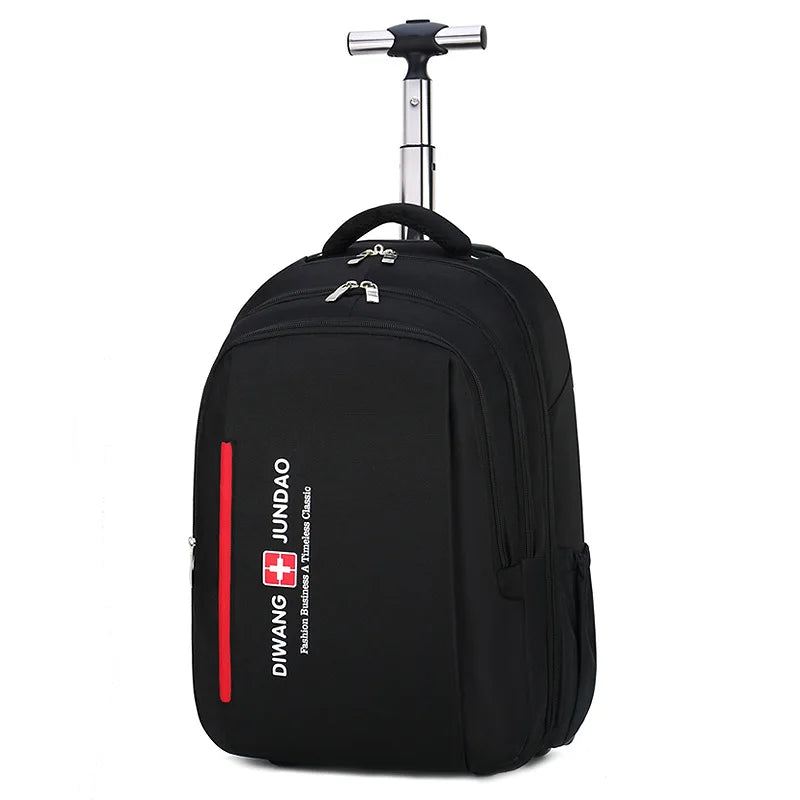 Men Trolley Backpack Shoulders Travel Bag with Wheels 24 Inch Students Rolling Luggage Business Trolley Large Capacity Suitcases