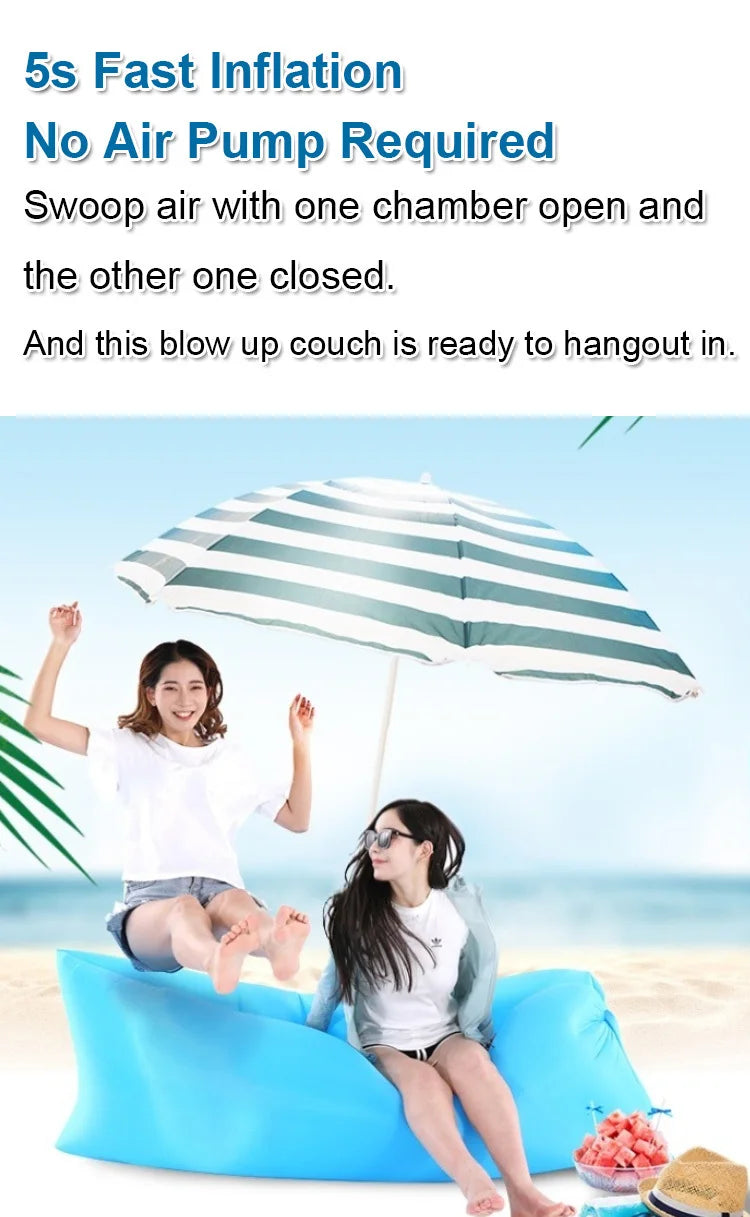 Portable Folding Single Air Sofa Outdoor Fast Inflatable Sofa Bed No Air Pump Required Beach Sleeping Bag Camping Picnic Partner
