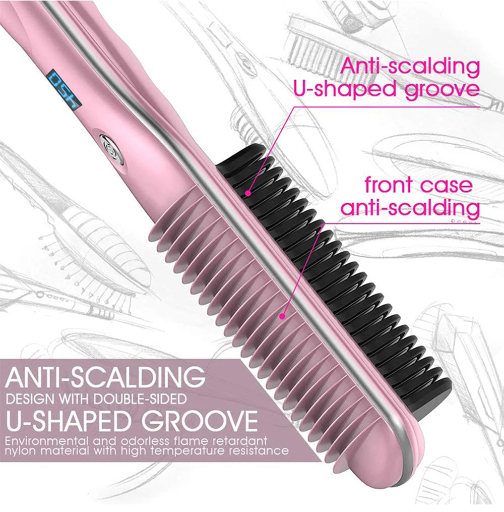 2 in 1 Hair Straightener Brush 30' Heats up Anti-scald Straight &Curler Dual-use 110-240V Straightening Splint inner Buckle Iron