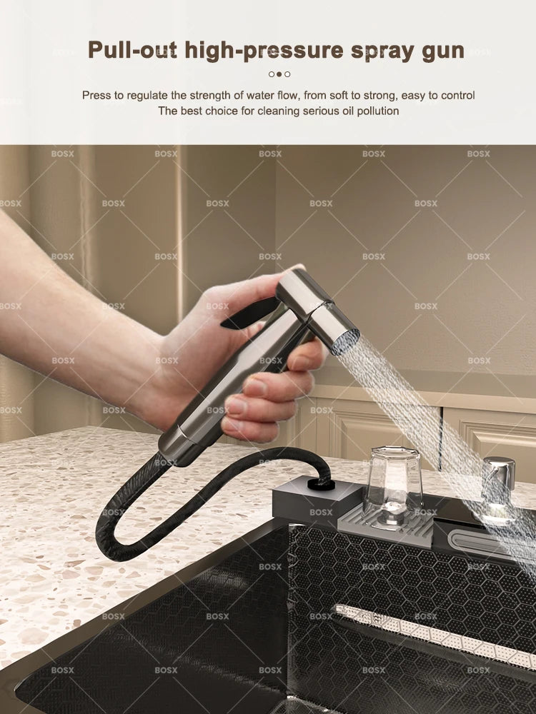 Kitchen Sink Stainless Steel Waterfall Sinks Extra Large Single Slot with Digital Display Faucet Set For kitchen