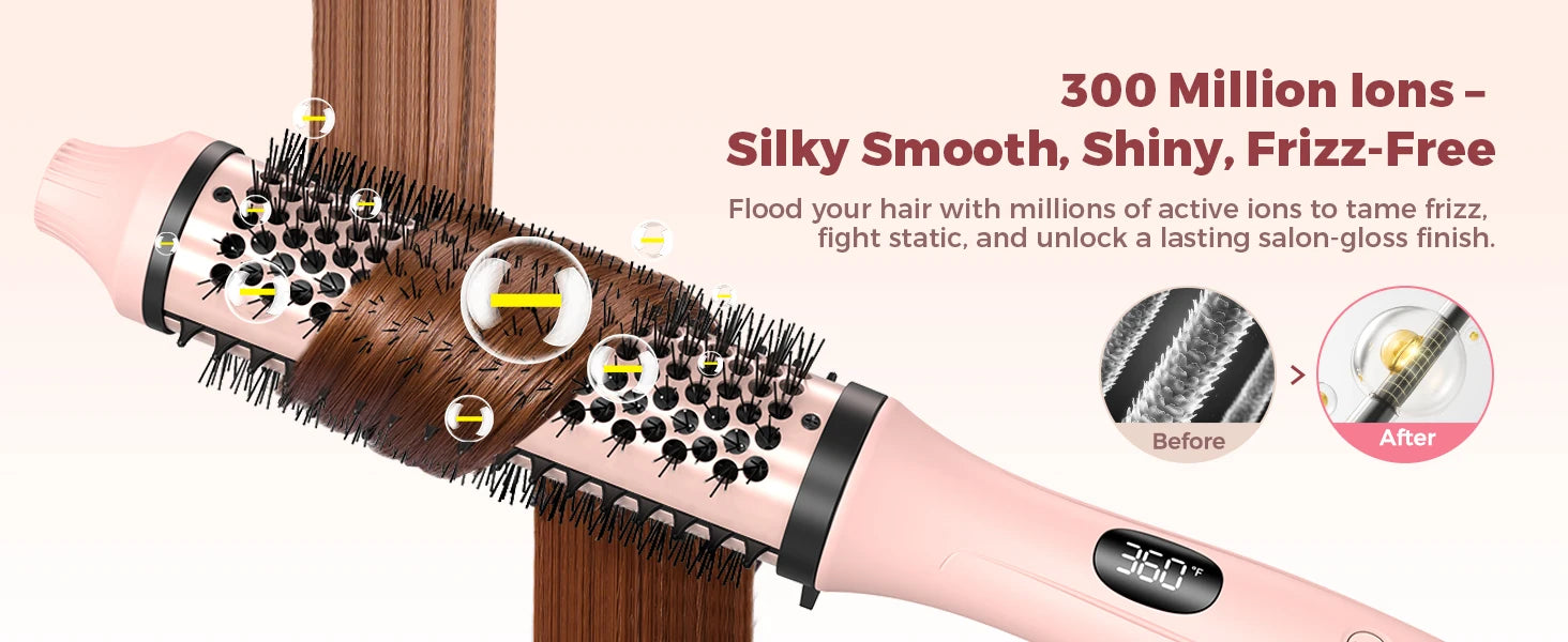 Dual Voltage Thermal Brush, 1.5 Inch Heated Round Brush with Negative Ions & Ceramic for Volumizing, 6 Temps & Auto Shut-Off