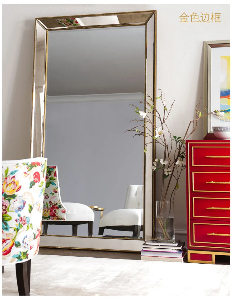 Full Length French Style Mirror Decoration Wall Living Room Aesthetic Mirror Luxury Vintage Floor Standing Espelho Accessories