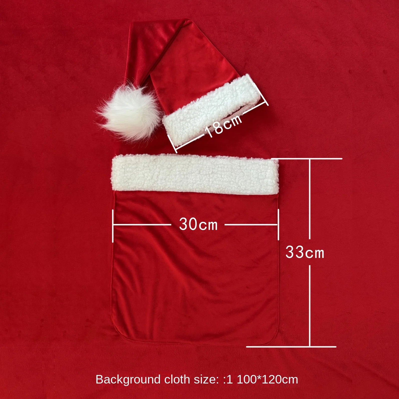 Newborn Photography Clothing Set Christmas Hat+Pocket Background Cloth 2Pcs Infant Studio Baby Photo Prop Accessory Santa Outfit