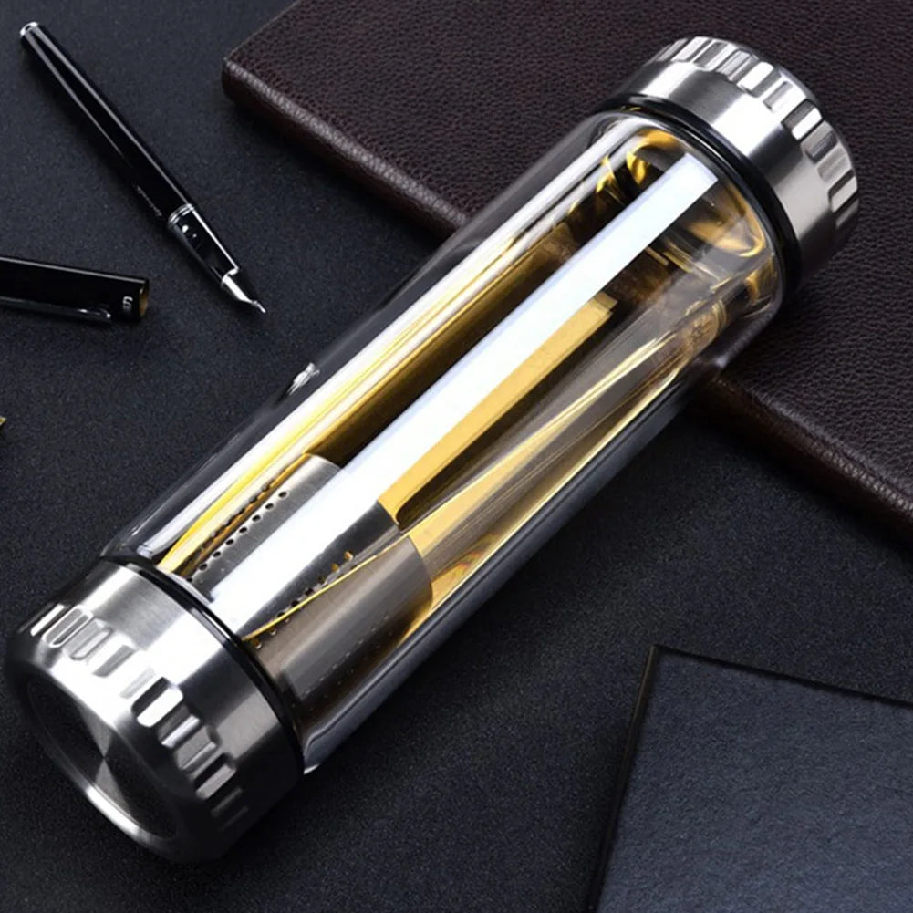 300/400ML Tea Water Bottle Portable Glass Double Wall Tea Water Cup Infuser Tumbler Drinkware Water Bottle With Tea Filter