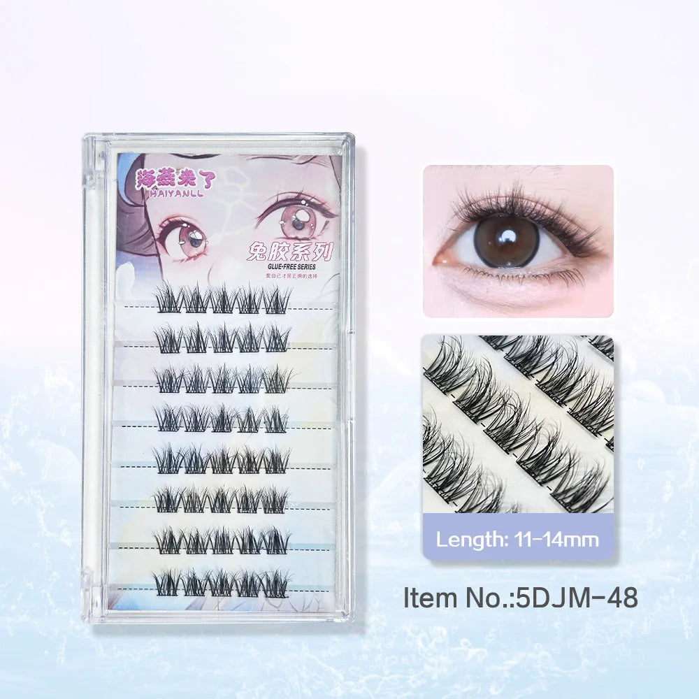 Glue-free False Eyelashes, Fishtail Princess Lazy Eyelashes, Natural Transparent Stem, Reused 48 Clusters Large Capacity