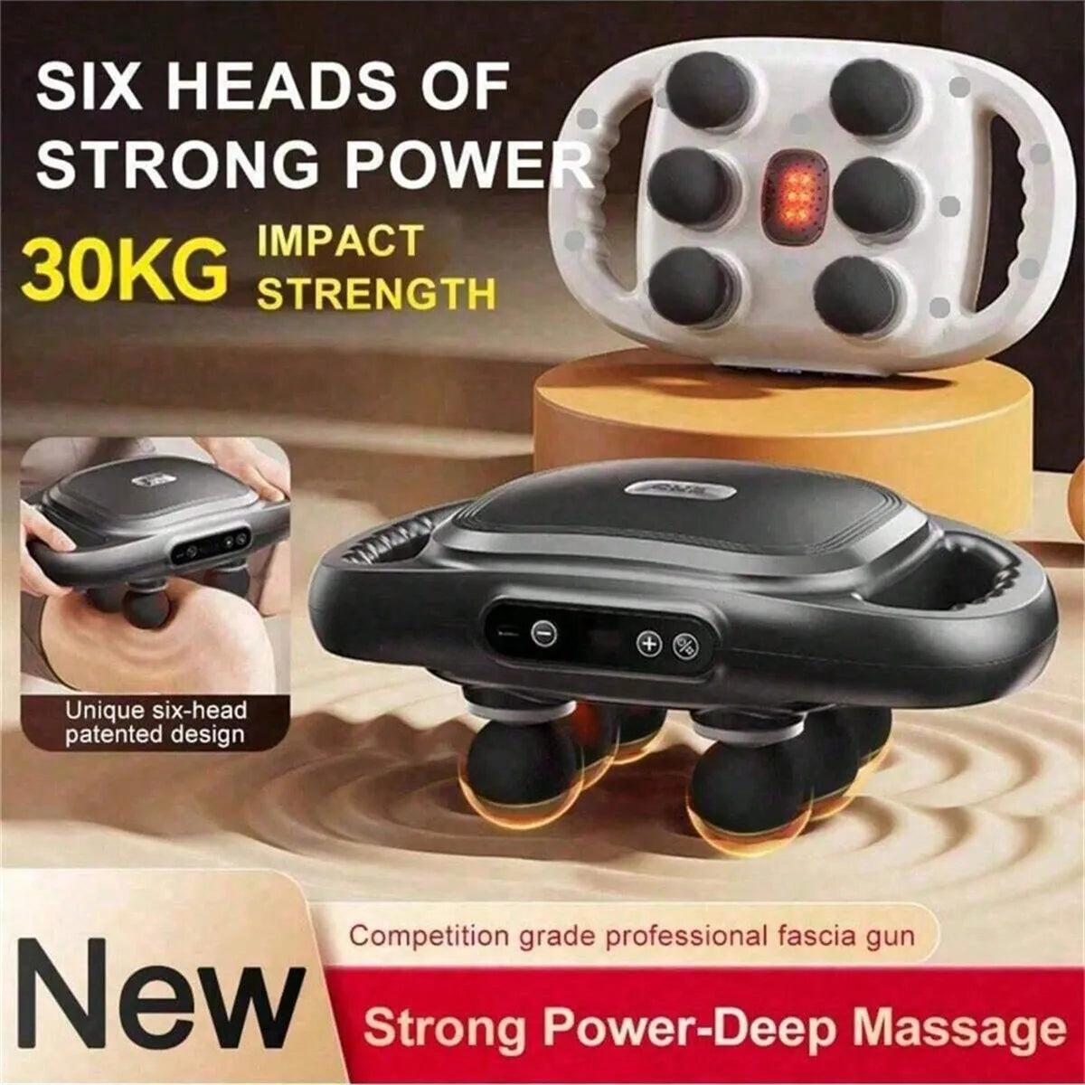 Fascia Gun Six-Head Muscle Relaxation Massage Professional Grade Wireless Waist Back Massager Deep High Frequency Vibration