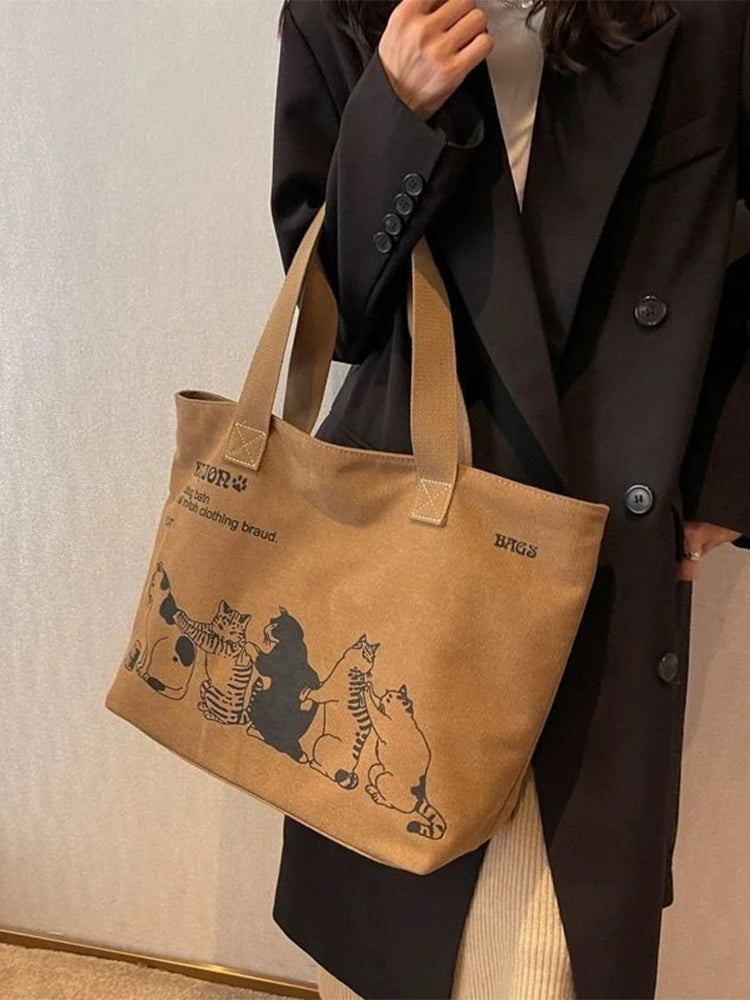 Women's Fashionable Canvas Tote Bag Spacious Durable Shoulder Bag with Zipper Closure Classic Design for Work