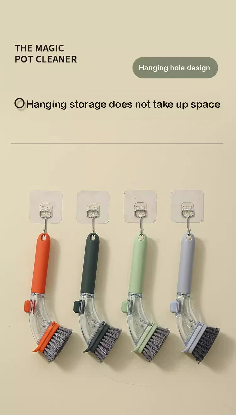 Refillable Liquid Cleaning Brush Kitchen Bowl Scrubber Cleaning Sponge Long Handle Dispenser Cleaner Tool Pot Brush Artifact