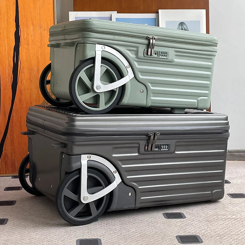 New 24 inch side opening luggage compartment with oversized wheels and 20 inch boarding case, large capacity travel suitcase