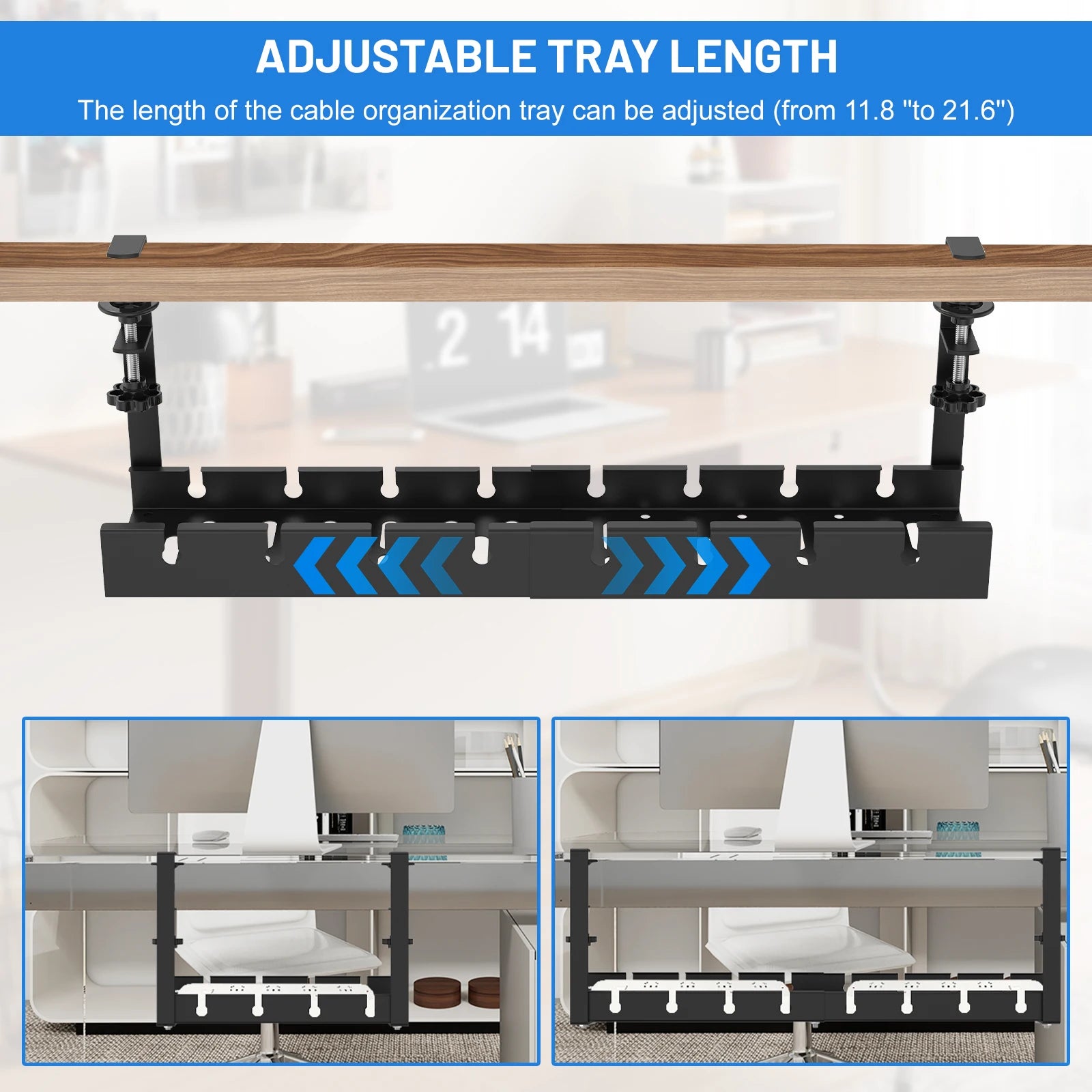 Extendable Under Desk Cable Management No Drilling Metal Cable Tray Space Saving Multipurpose Household Hanging Organizer Shelf