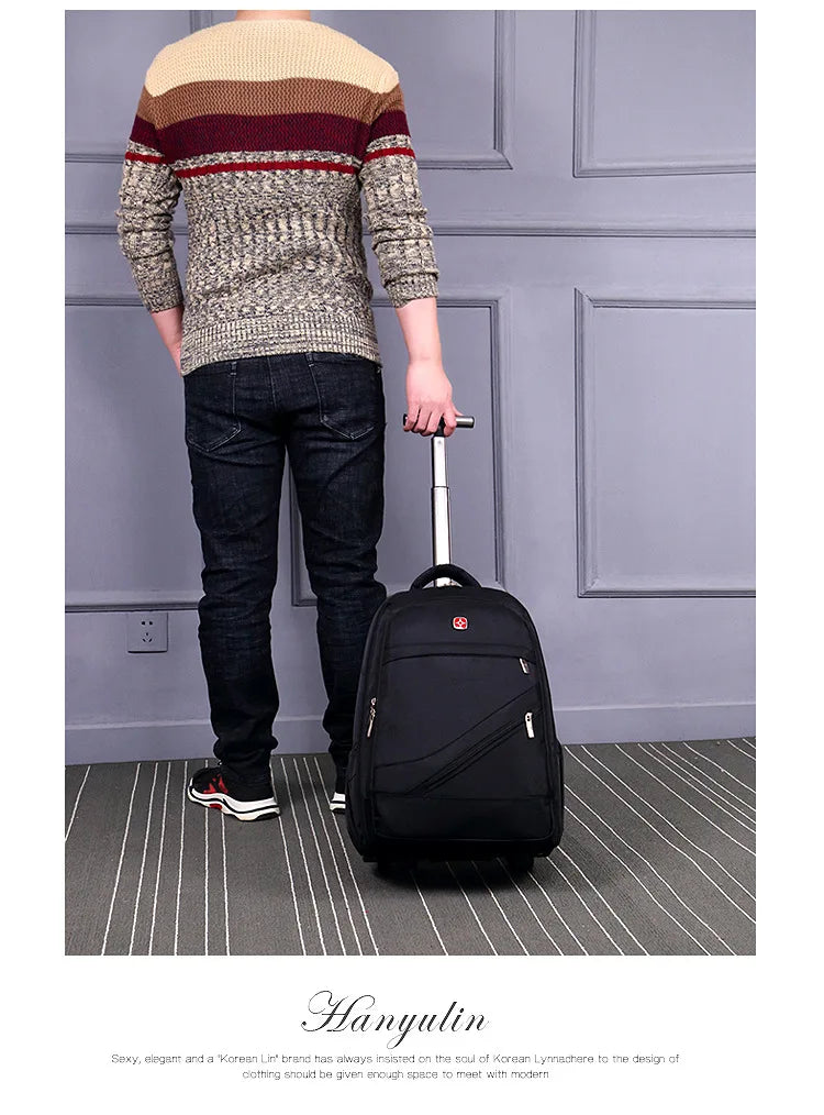 Men Trolley Backpack Shoulders Travel Bag with Wheels 24 Inch Students Rolling Luggage Business Trolley Large Capacity Suitcases