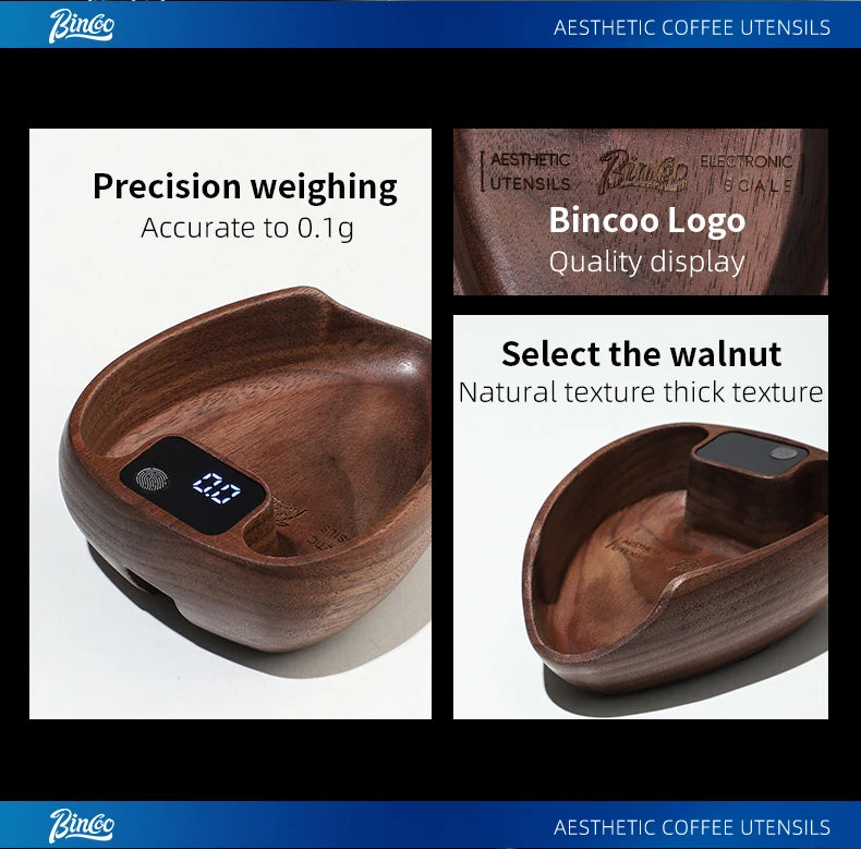 Bincoo Intelligent Electronic Scale Kitchen Scale Professional Coffee Scale Portable Bean Tray Precise Weight Rechargeable