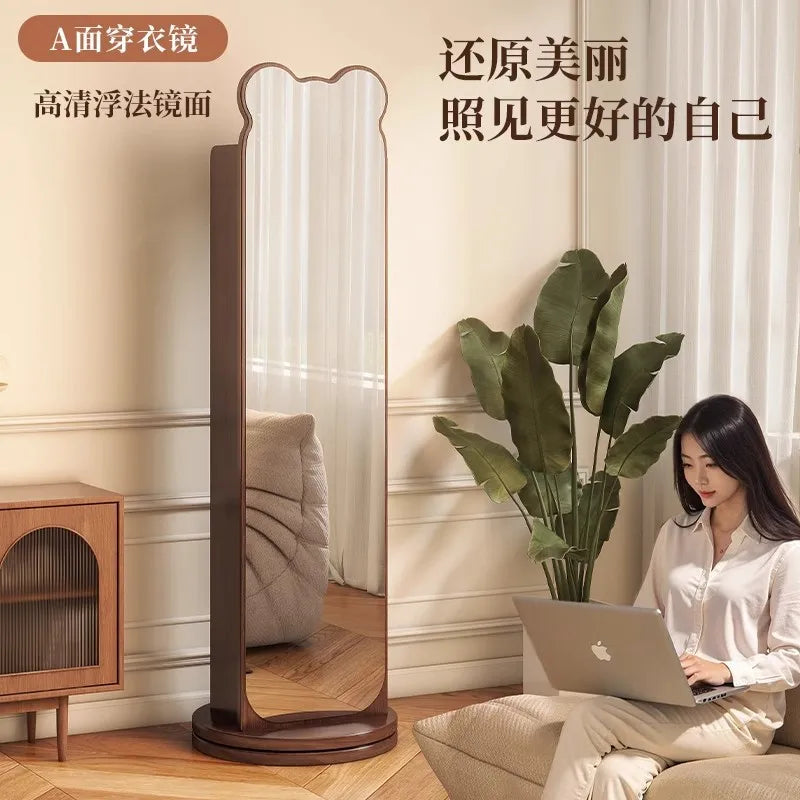 Bookshelf full-body mirror rotating mobile dressing floor mirror bookshelf integrated storage fitting mirror