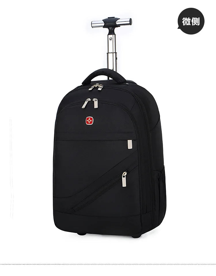 Men Trolley Backpack Shoulders Travel Bag with Wheels 24 Inch Students Rolling Luggage Business Trolley Large Capacity Suitcases