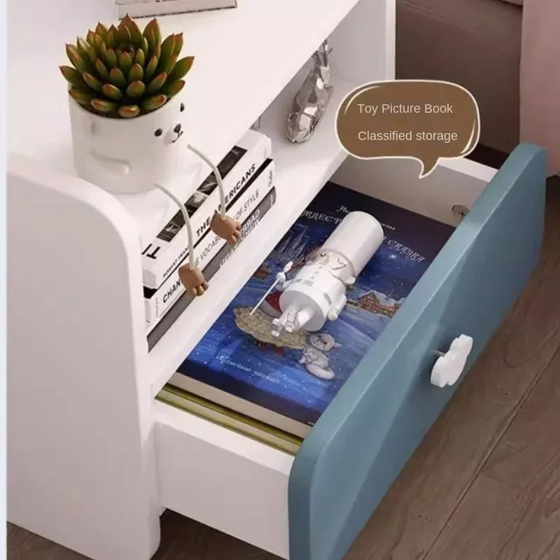 Modern Nightstand with Double Drawers Cute Kid's Bedside Table Multi-Functional White Cabinet for Girls' Bedrooms