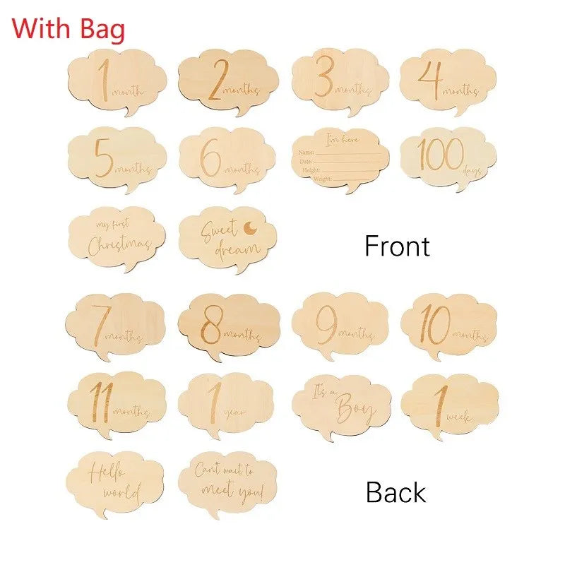 Baby Wooden Memorial Monthly Cards Moon Shape Monthly Newborn Engraved Age Photography Props Accessories Baby Birthing Gift