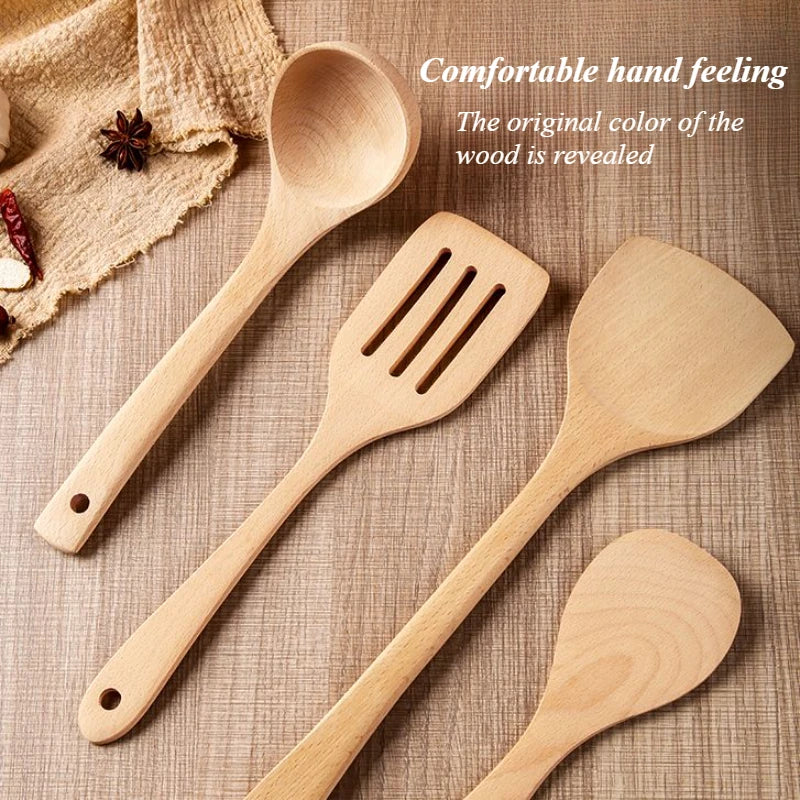 Lacquerless wooden spatula non-stick pan special high temperature household long handle wooden spoon solid wood kitchen utensils