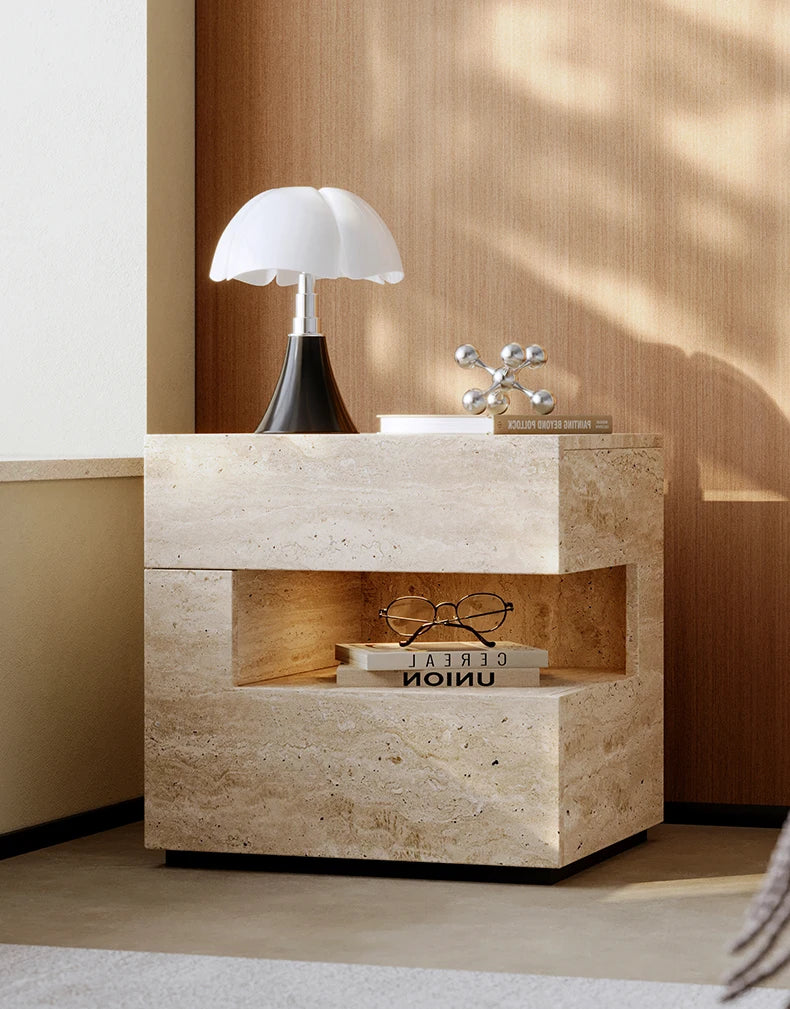 Wabi Sabi Minimalist Nightstands Rectangle Trendy Premium Glam Nightstands Bedroom Hidden Storage Mesilla De Noche Furniture