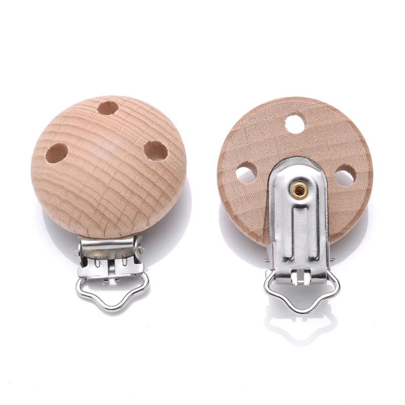 10Pcs Metal Wooden Dummy Nipples Holder Food Grade Chewable Teething Clips DIY Wood Beech Baby Pacifier Chain Nursing Teether