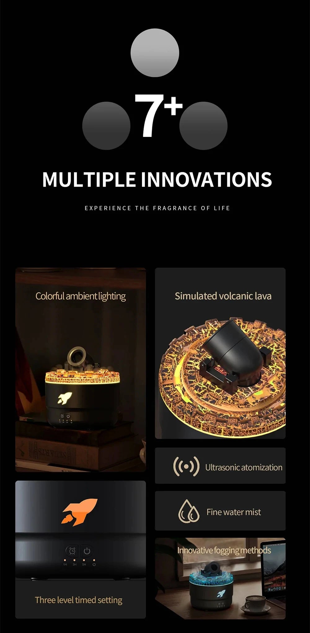 Volcanic Crack Light  Aromatherapy Humidifier Jellyfish Spray Air Humidifier 7 Colors Gradient Night Light Bedroom Diffuser