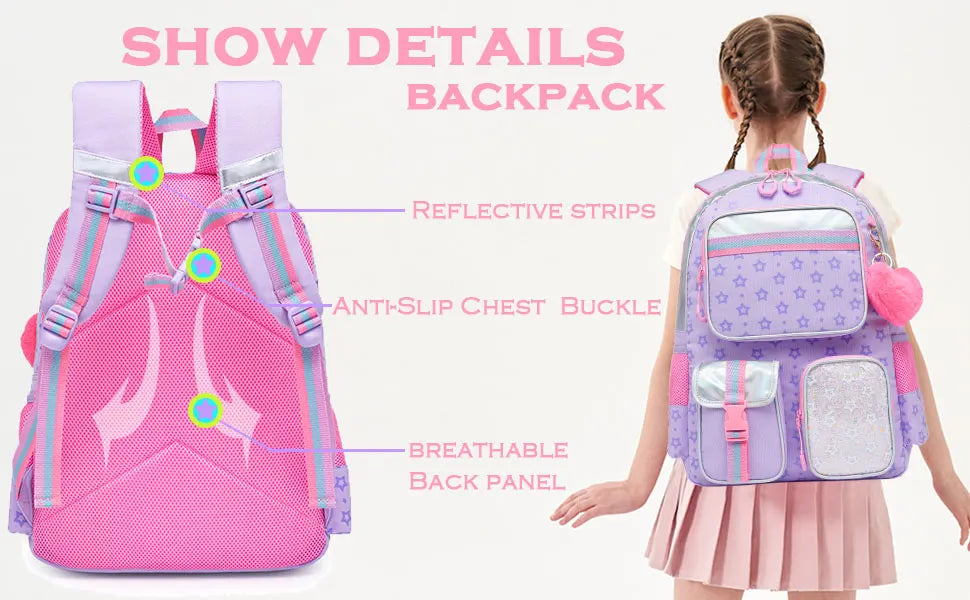 Meetbelify Backpack for Girls Schoolbag Aesthetic Backpack for Elementary Student Teen Girls Bookbag with Lunchbox and Penbag
