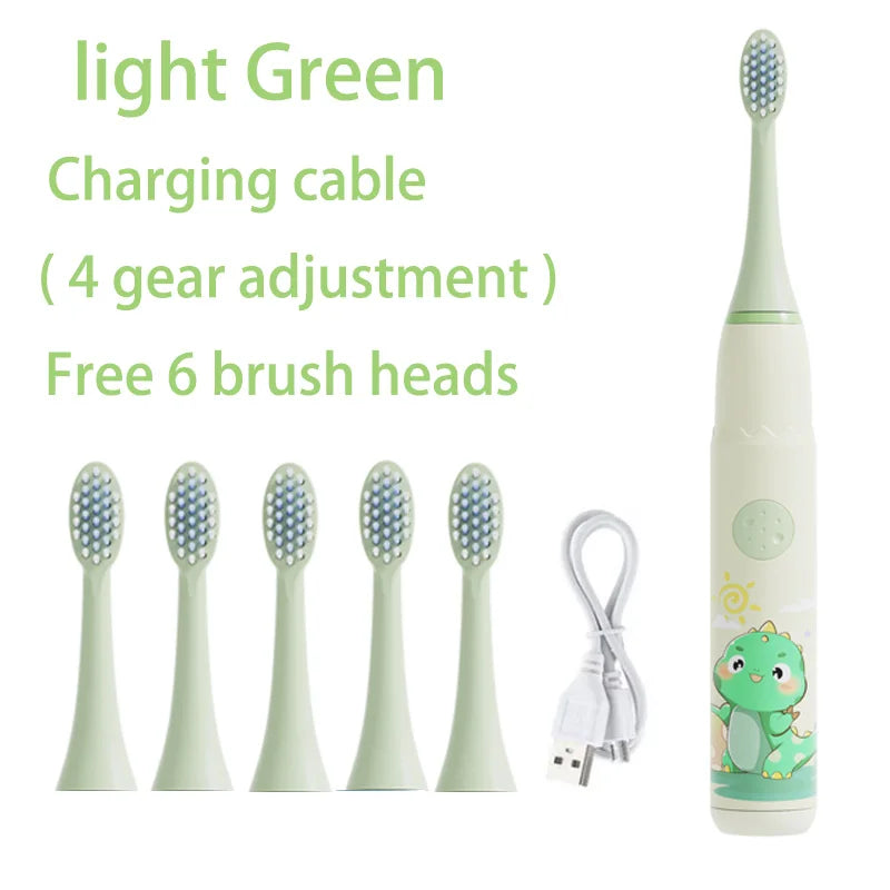 Children Electric Toothbrush Cartoon Kids With Replacement Head Ultrasonic  IPX7 Waterproof Rechargeable Sonic Toothbrush