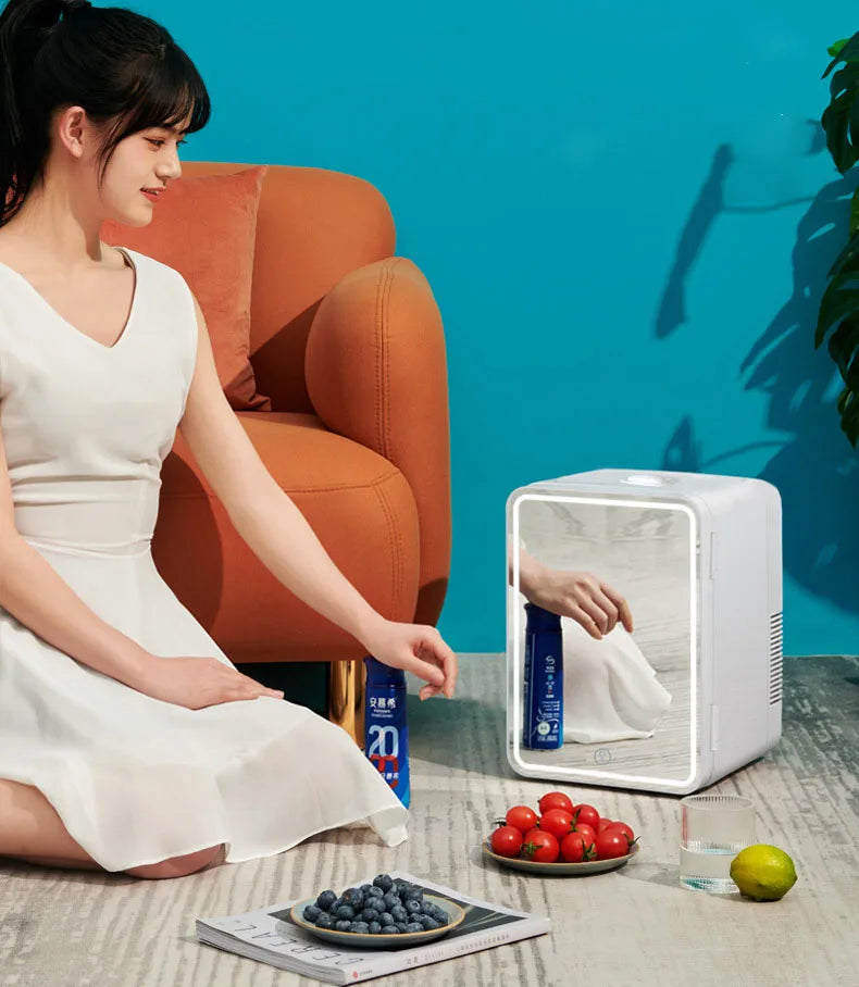 8L Mini Beauty Cosmetics Storage Refrigerator Mirror Car And Household Dormitory Office Fruit Beverage Breast Milk Cold And Hot