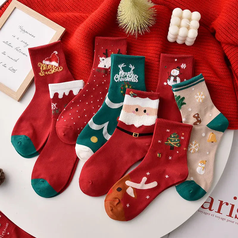 1/2/5Pairs Cotton Christmas Socks Ornaments Christmas Party Children Adult Gift Santa Reindeer Pattern Xmas New Year Decoration