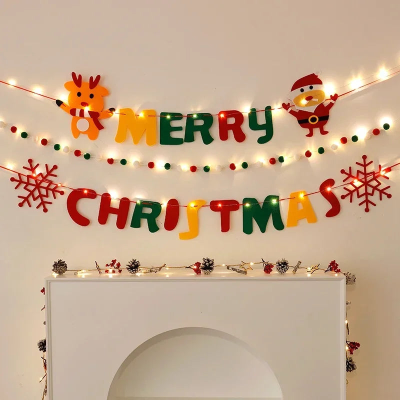 LED String Light DIY Handmade Decorated Merry Christmas Holiday Hanging Home Room Background Pull Flag Banner Christmas Pendant