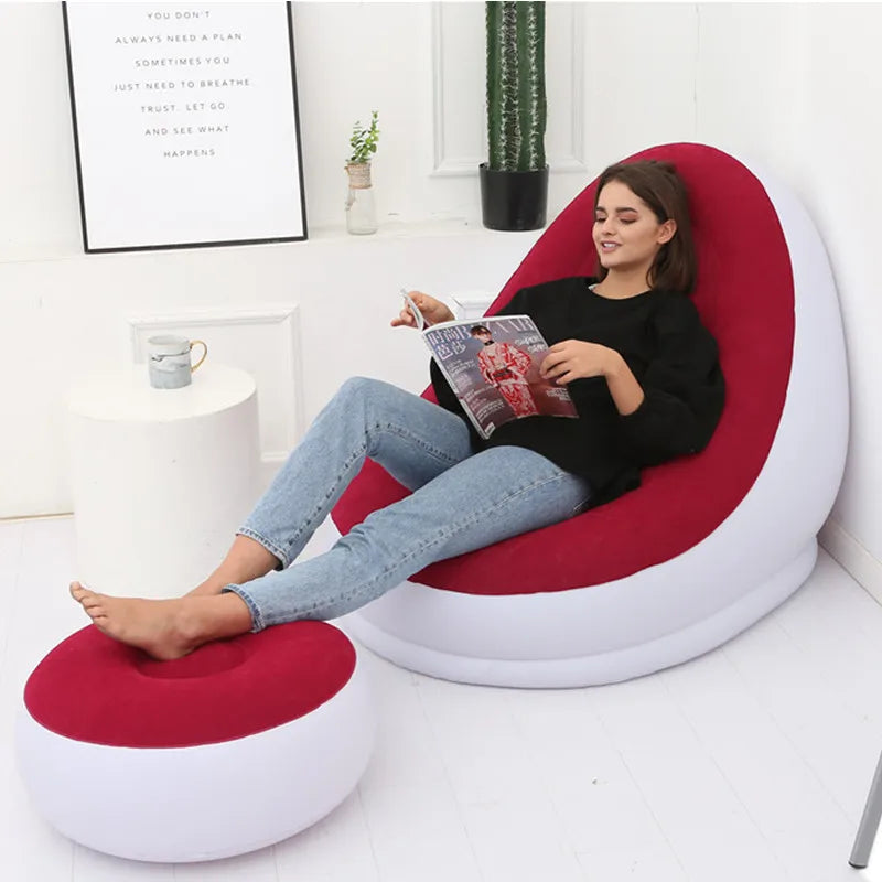 Inflatable Sofa With Foot Pad Lazy European and American Style Flocking Bed Outdoor Furniture Portable Single Sofa Couch Chair