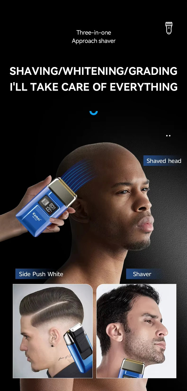 Kemei KM-1112 USB Charging IPX5 Waterproof Shaver 2 in1 Men's Rechargeable Electric Beard Razor Floating Forward Shaving Machine