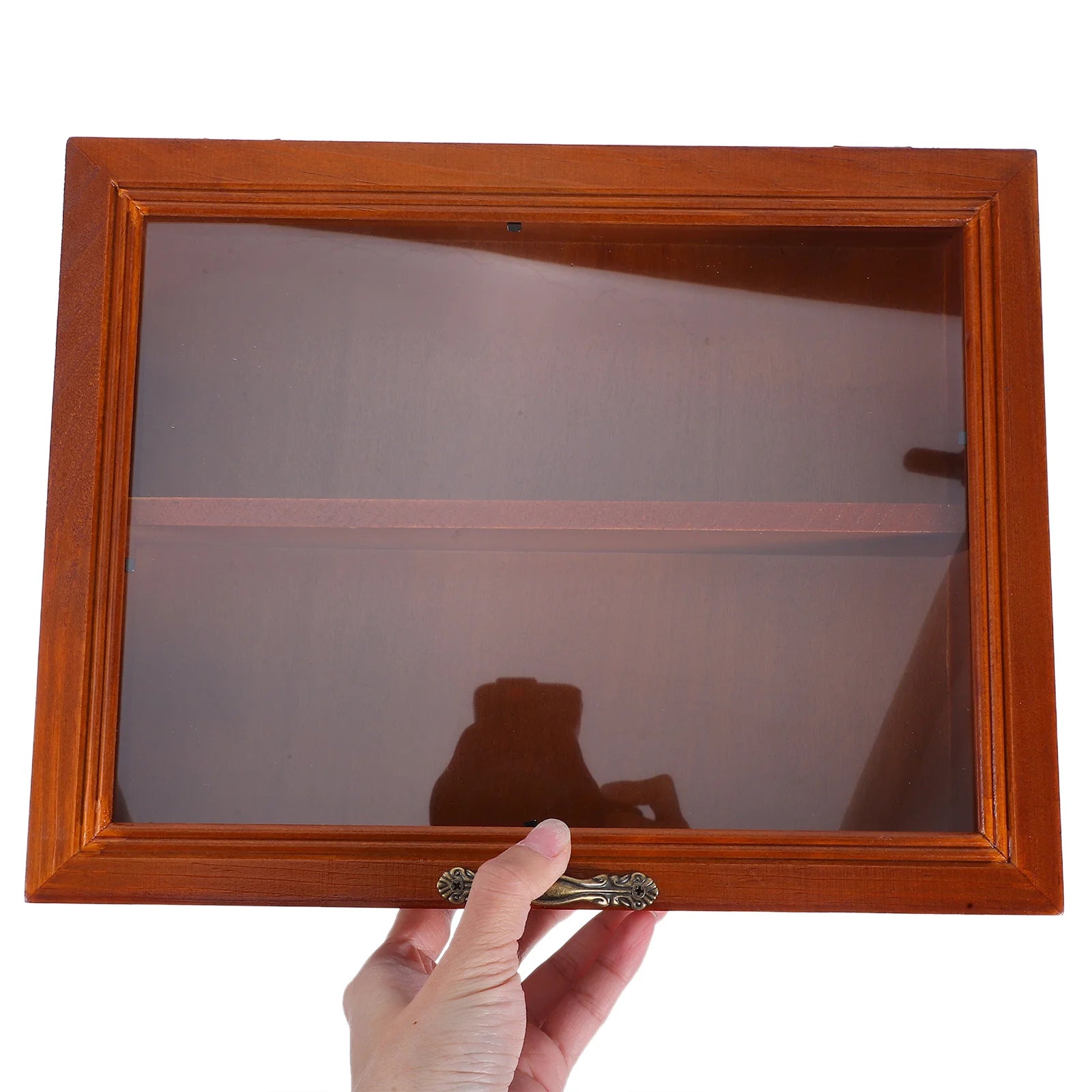 Wooden Display Cabinet With Acrylic Door 2 Tier Desktop Vintage Style Small Display Cabinet Desktop Organizer For Collectibles