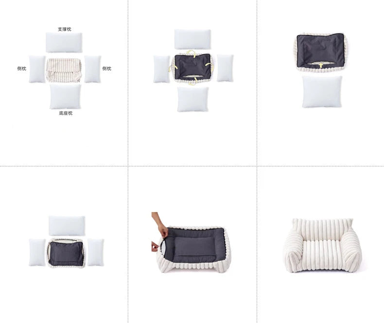 Winter Warm Cat Bed Sofa Removable Washable Cat Nest Soft Striped Pet Bed for Small Medium Dogs Cats Comfortable Plush Puppy Bed