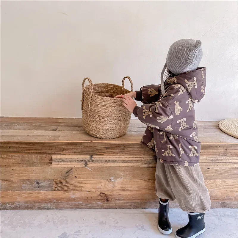Children From 1 To 7 Years Outerwear Cartoon Kids Thick Padded Coat With Hood Korean Baby Clothing Girl Boy Jacket Warm Winter
