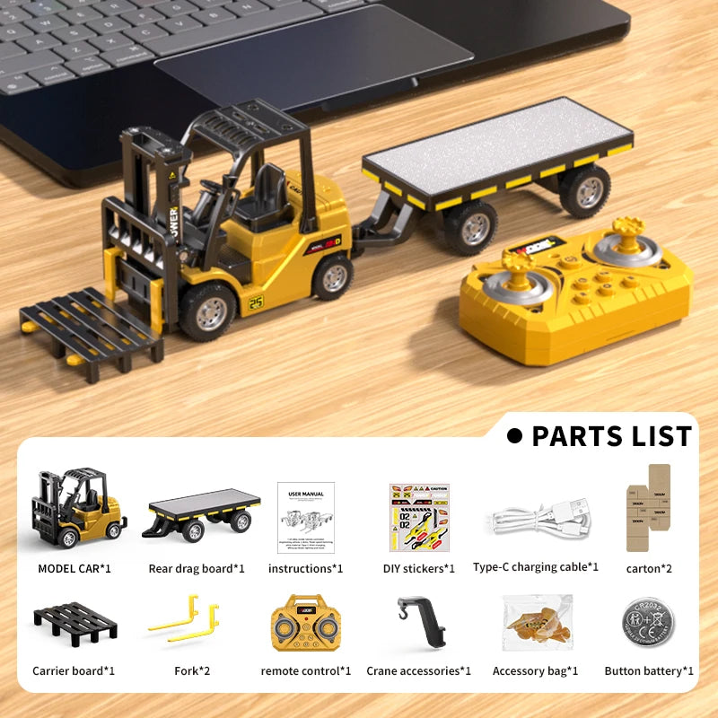 1/64 RC Trucks Alloy Forklift Mini APP 2.4G Rc Cars Remote Control Construction Engineer Vehicle Toys for Boys Adults Kids Gifts
