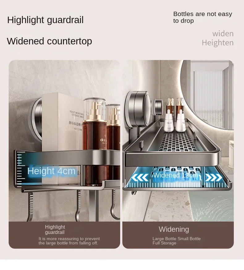 Suction Cup Bathroom Rack Bathroom Shelf Toilet Space Aluminum No Drill Hanging Rack Bathroom Organizer Hang On the Wall