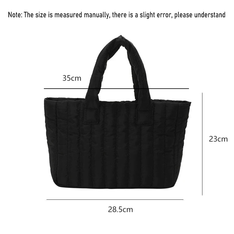 Ladies Tote Bags Large Capacity Cotton Padded Bag Solid Color Casual Fashion Nylon Elegant for Handbag
