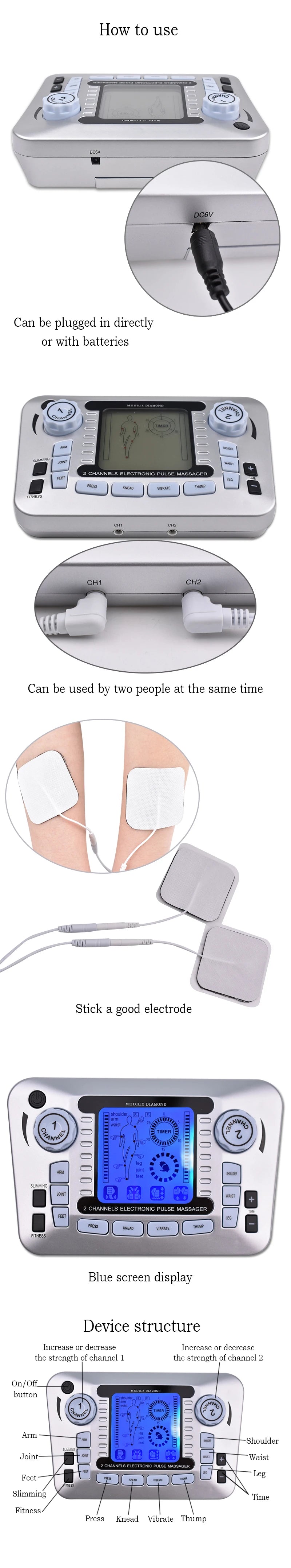 Electric 12 Modes TENS Acupuncture Physiotherapy EMS Muscle Stimulator Pulse Meridian Therapy Machine Body Relaxation Healthcare