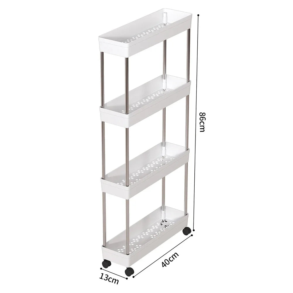 3/4 Tier Movable Gap Storage Rack Rolling Utility Cart Storage Shelf Kitchen Bathroom Slim Slide Organizer Shelf Livingroom