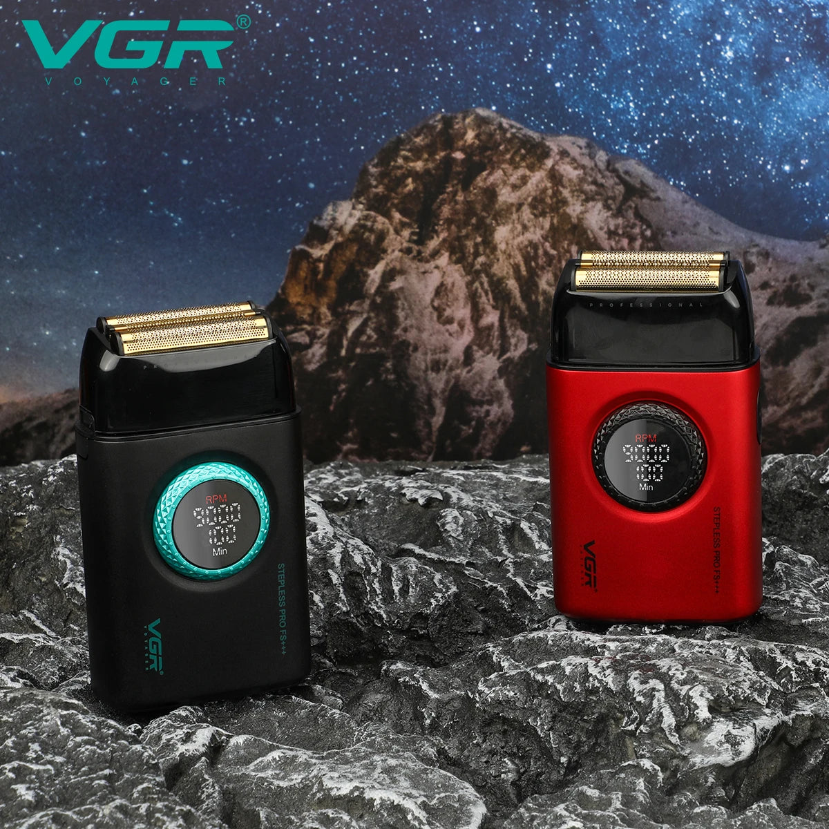 VGR high-end men's shaver alloy reciprocating three blade shaver LED intelligent digital display 9000 speed hair trimmer V-378