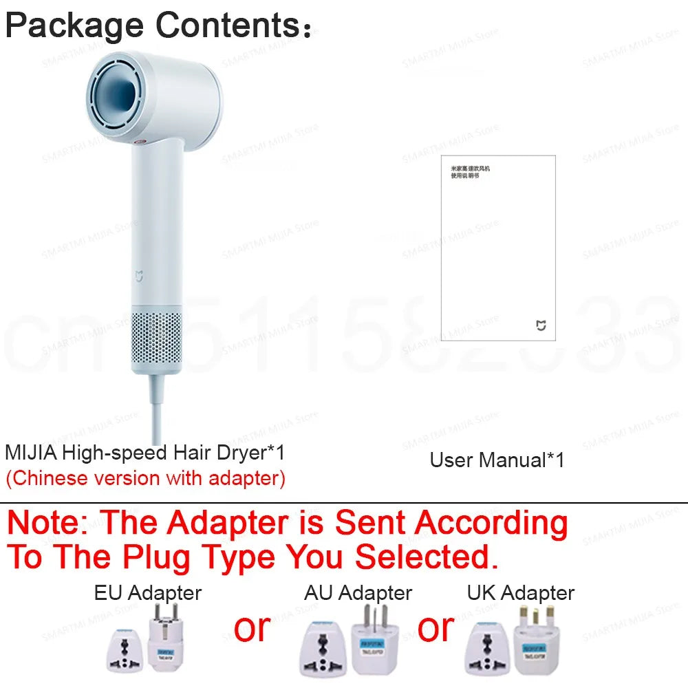 2025 New XIAOMI MIJIA High-Speed Hair Dryer,110000rpm,62m/s Powerful airflow,8 Airflow Mode,347g 4 Color,CN Version With Adapter