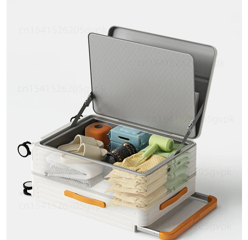 Front Opening Multi-Functional Suitcase Business Wide Trolley Luggage ABS+PC Large-capacity Password Box Travel Trolley Case