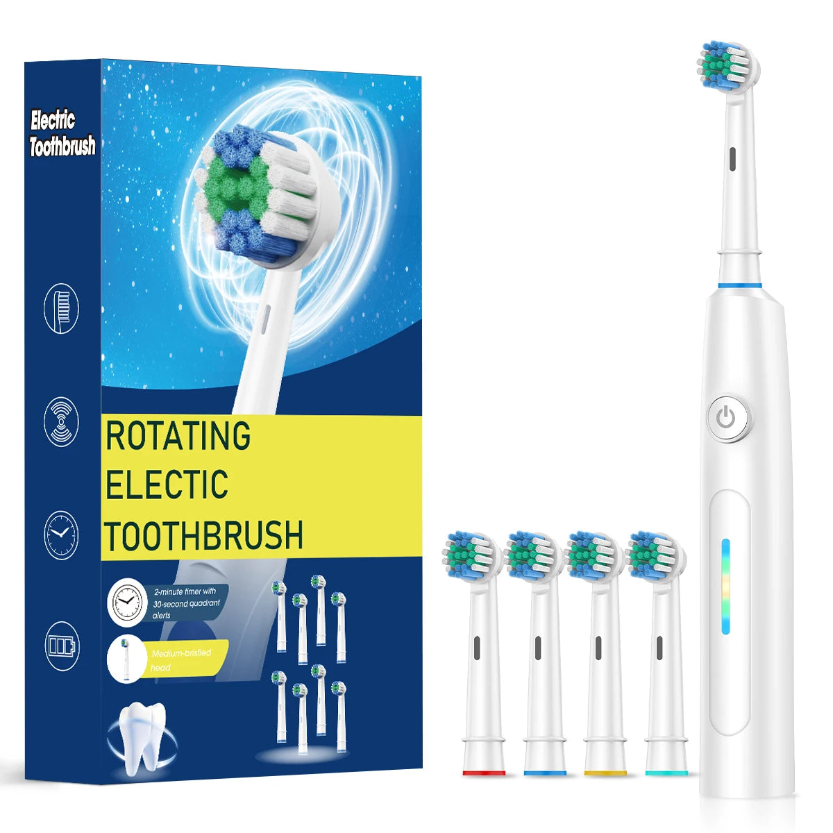 Electric Toothbrush Rechargeable Deep Clean Whitening Teeth for Adult Toothbrush Rotation Toothbrush with 4/8 Replacement Heads