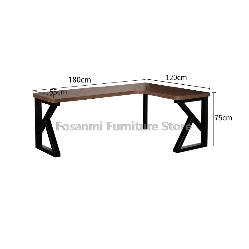 Industrial Style Solid Wood Office Desk Space-Saving L-Shaped Corner Computer Desk Home Writing Gaming PC Table with Steel Legs