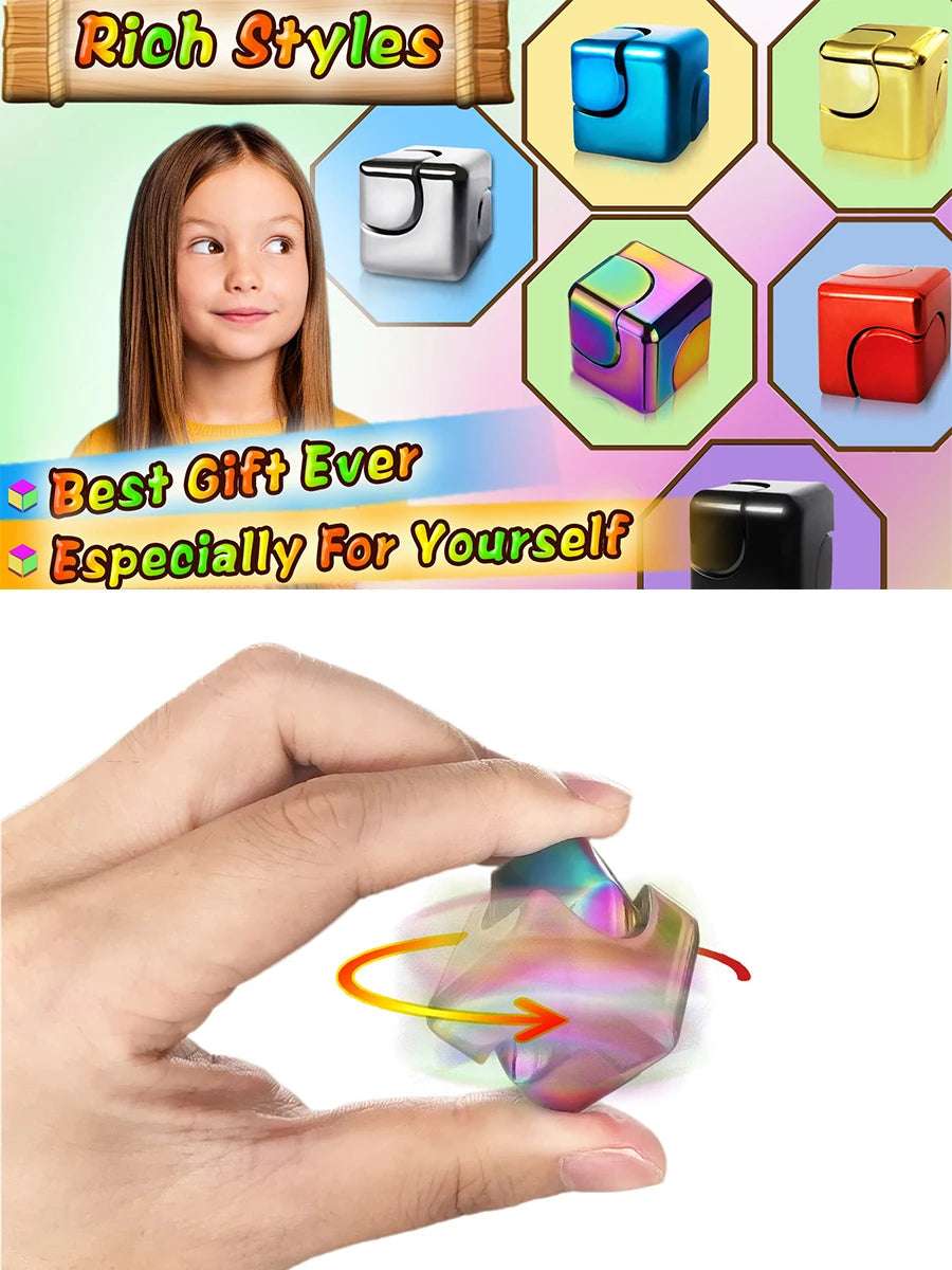 Alloy Cube Spinner Fingertip Gyroscope Fidget Anti Stress Toys Adult Office Home Travel Portable Stress Relief Toys Xmas Gifts