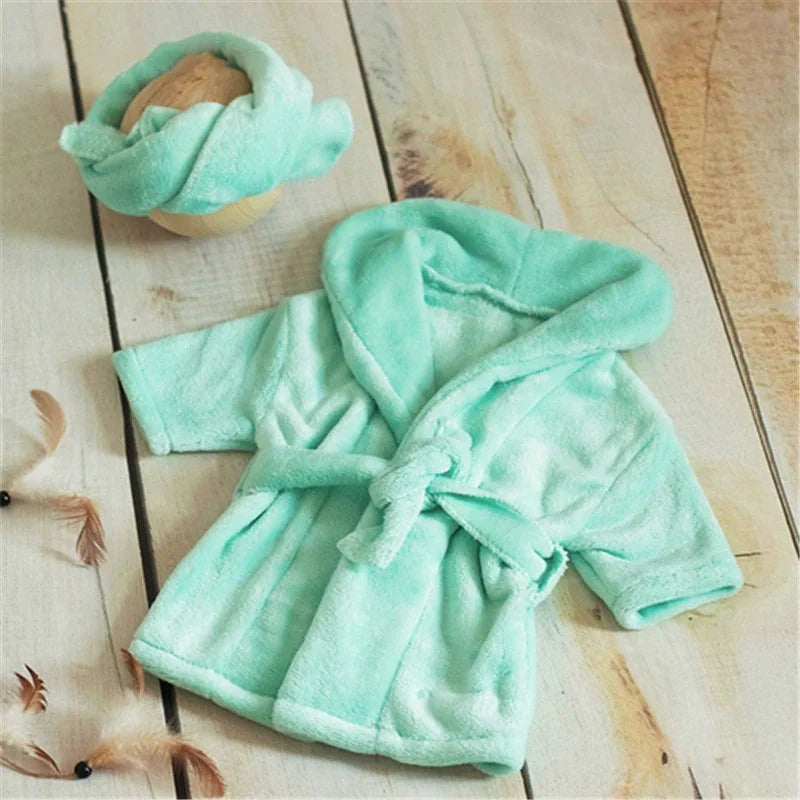 Newborn Photography Props Baby Hooded Robe With Belt Bathrobe Bath Towel Cucumber Set Outfit Baby Costume Photo Accessories