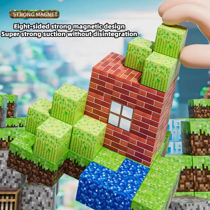 Magnetic building block toy storage box set, with figurines included, children's DIY assembly toys, tabletop play blocks