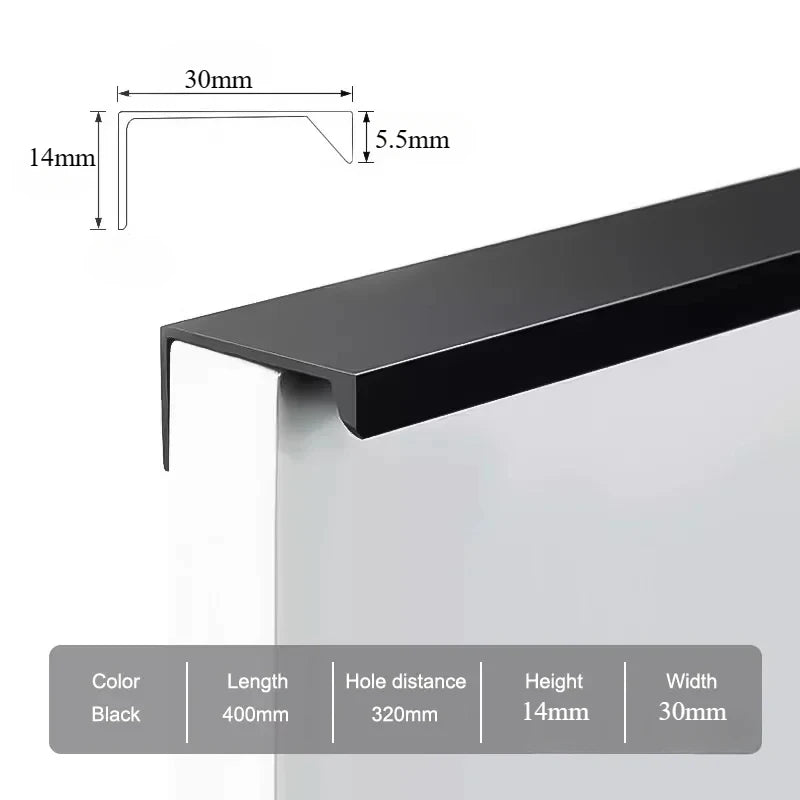 Hidden Furniture Handles Matte Black Gold Silver Kitchen Cabinet Pull Wardrobe Pull Not punched Handles for Cabinets and Drawers
