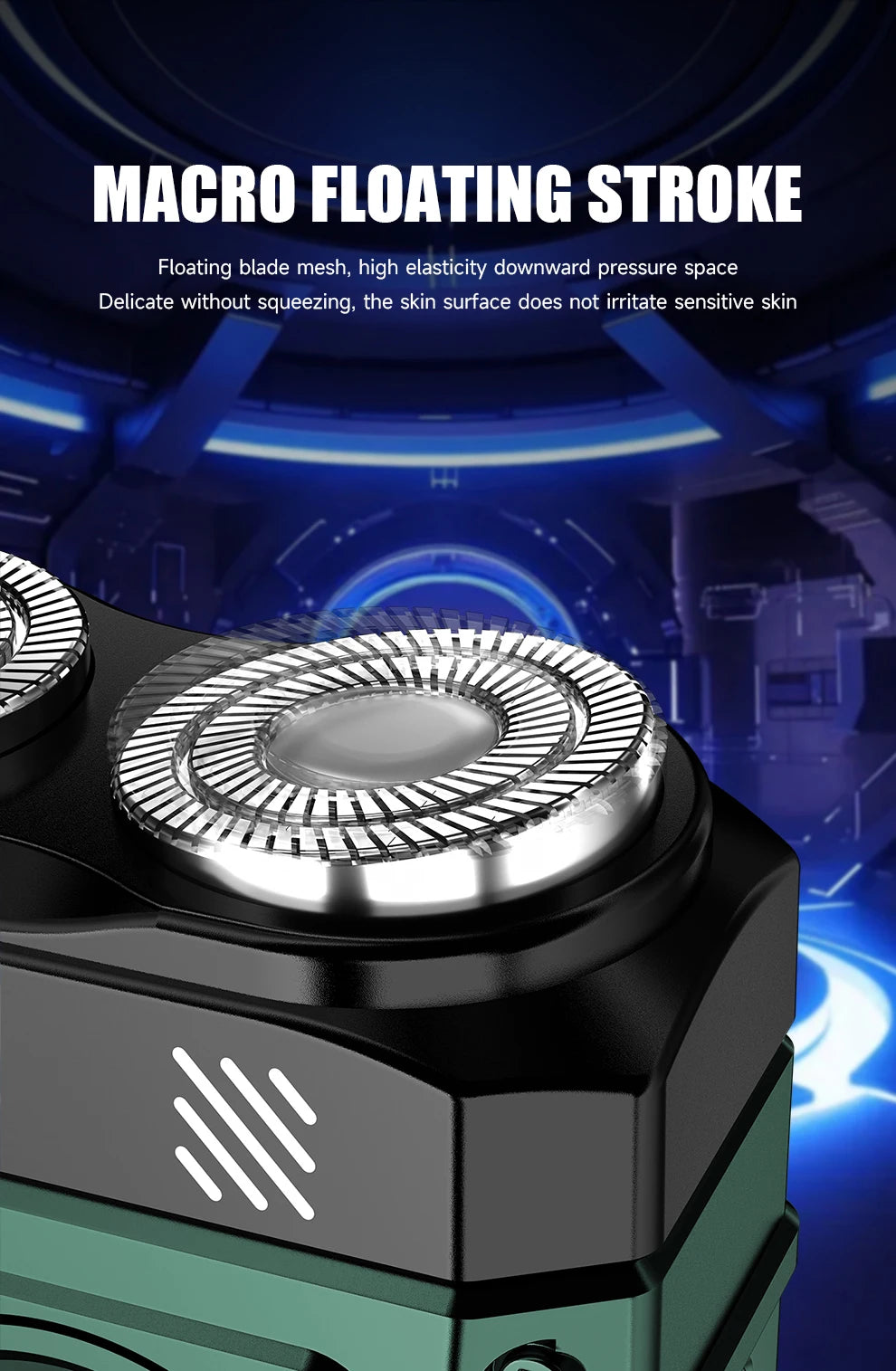 Magnetic Double Blade Electric Shaver for Men Mecha Punk Style Rechargeable LCD Portable Beard Trimmer Face Beard Razor Knife